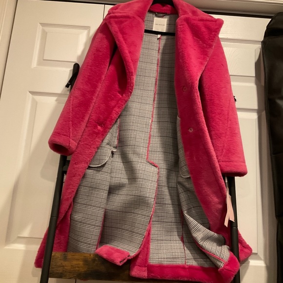 🆕AVEC LES FILLES WARM RICH FUSCIA HOT PINK BONDED FAUX FUR TRENCH TEDDY COAT - Picture 12 of 16